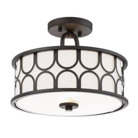 Roepke 2 - Light 13x22 Shaded Drum Semi Flush Mount Mercer41 Fixture Finish: Oil Rubbed Bronze