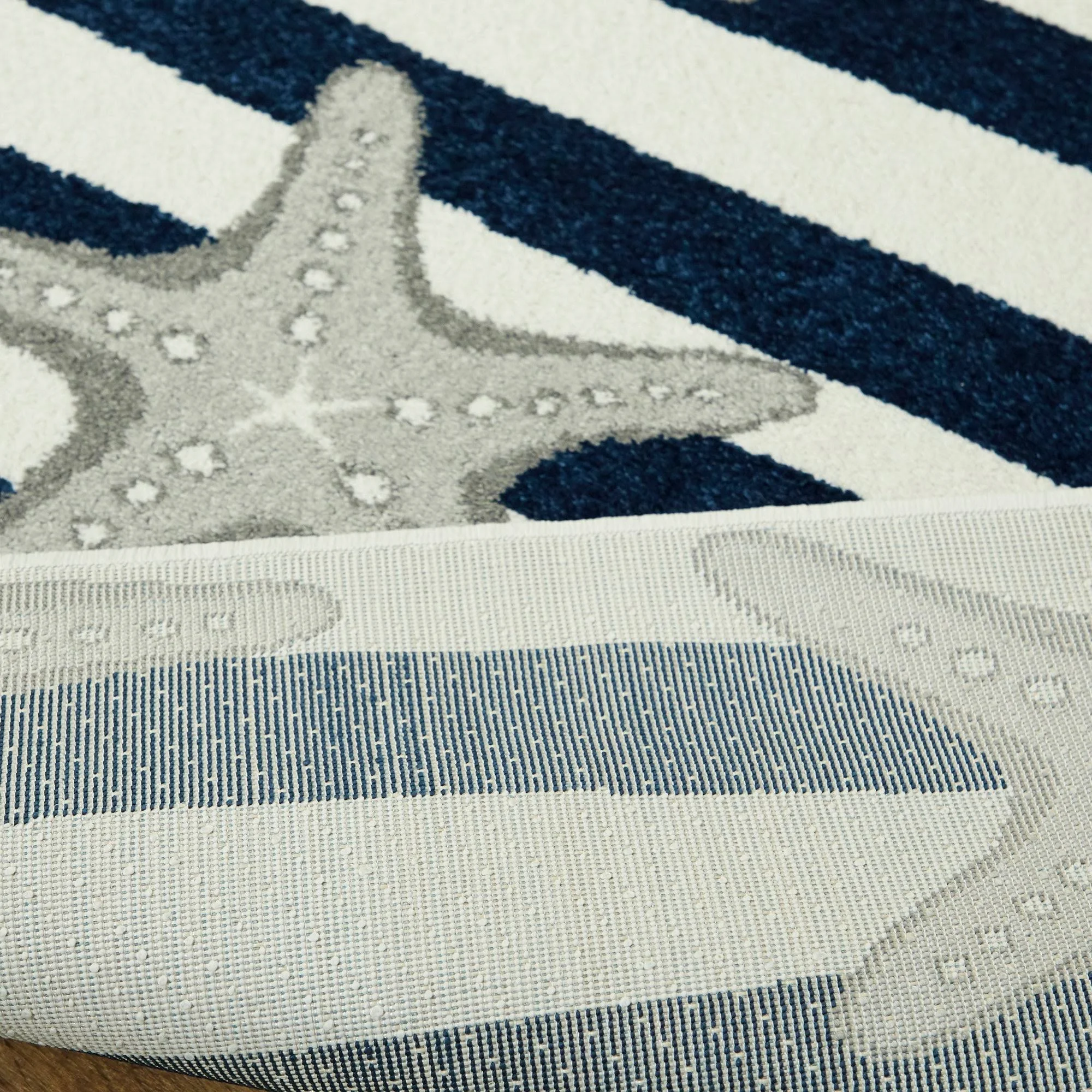 Sereia Starfish Coastal Striped Area Rug - 2&7x22 x 7& Runner - Teal/Grey