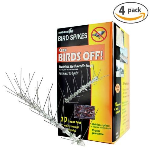 Bird-X STS-10-R Stainless Bird Spikes Kit Covers 10 Feet Set of 4