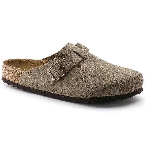 Birkenstock Unisex Suede Soft Footbed Boston Clogs, Taupe Suede, M 10-10.5/W 12-12.5