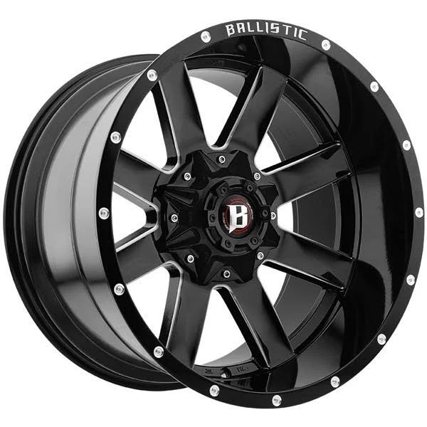 24x12 Ballistic Offroad 959 Rage Gloss Black Milled Windows 6x114.3 (6x4.5) -50mm