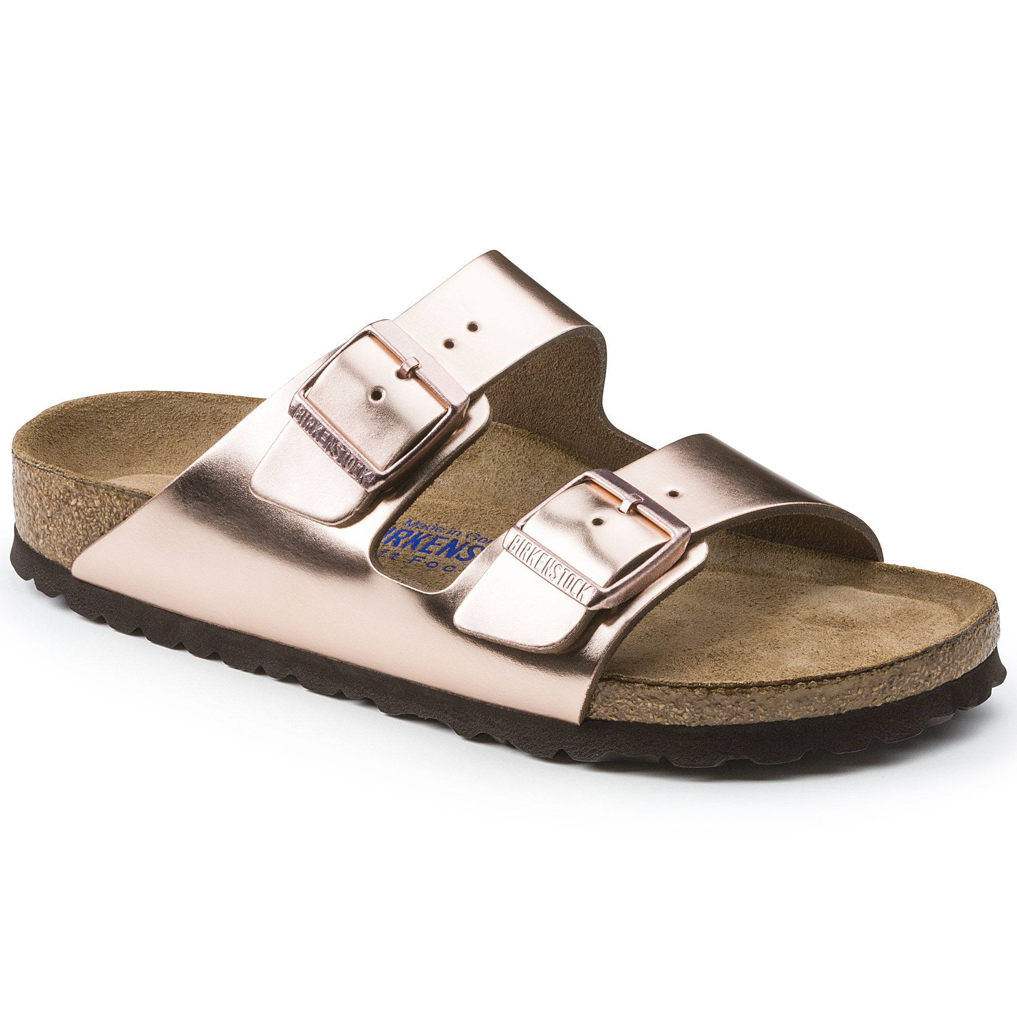 BIRKENSTOCK Arizona Natural Leather Metallic Copper Two-Strap Sandals