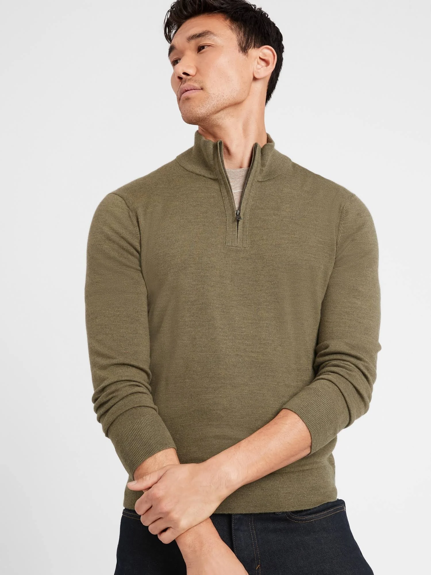 Banana Republic Men's Merino Half-Zip Sweater Green Size M