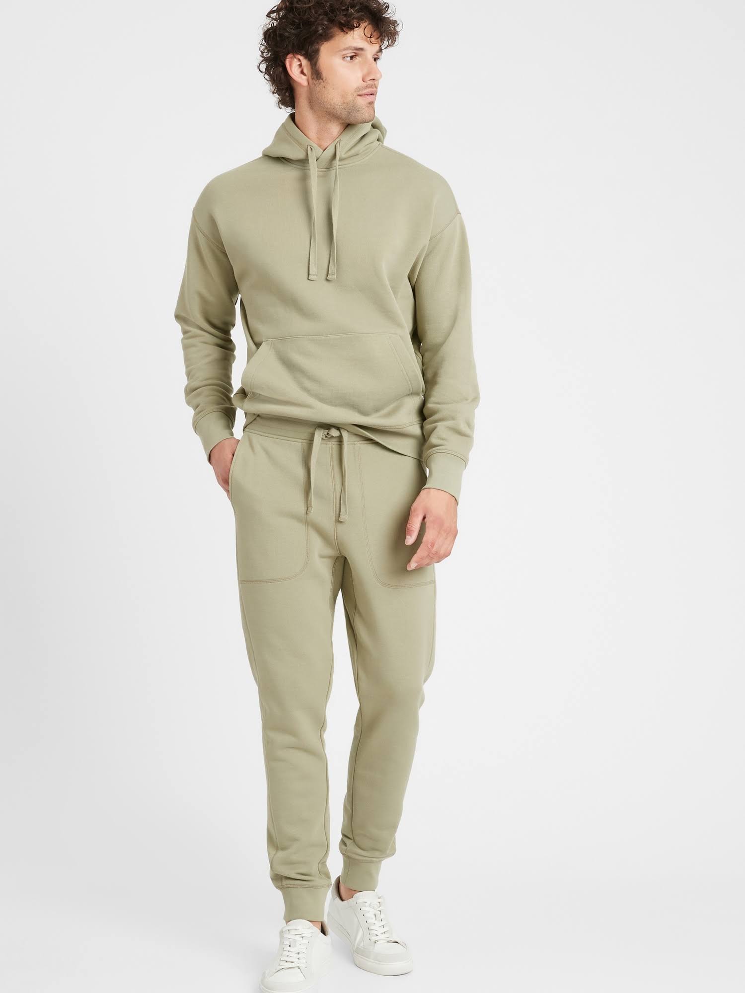 Banana Republic Men's Organic French Terry Jogger Green Cardoon Size S