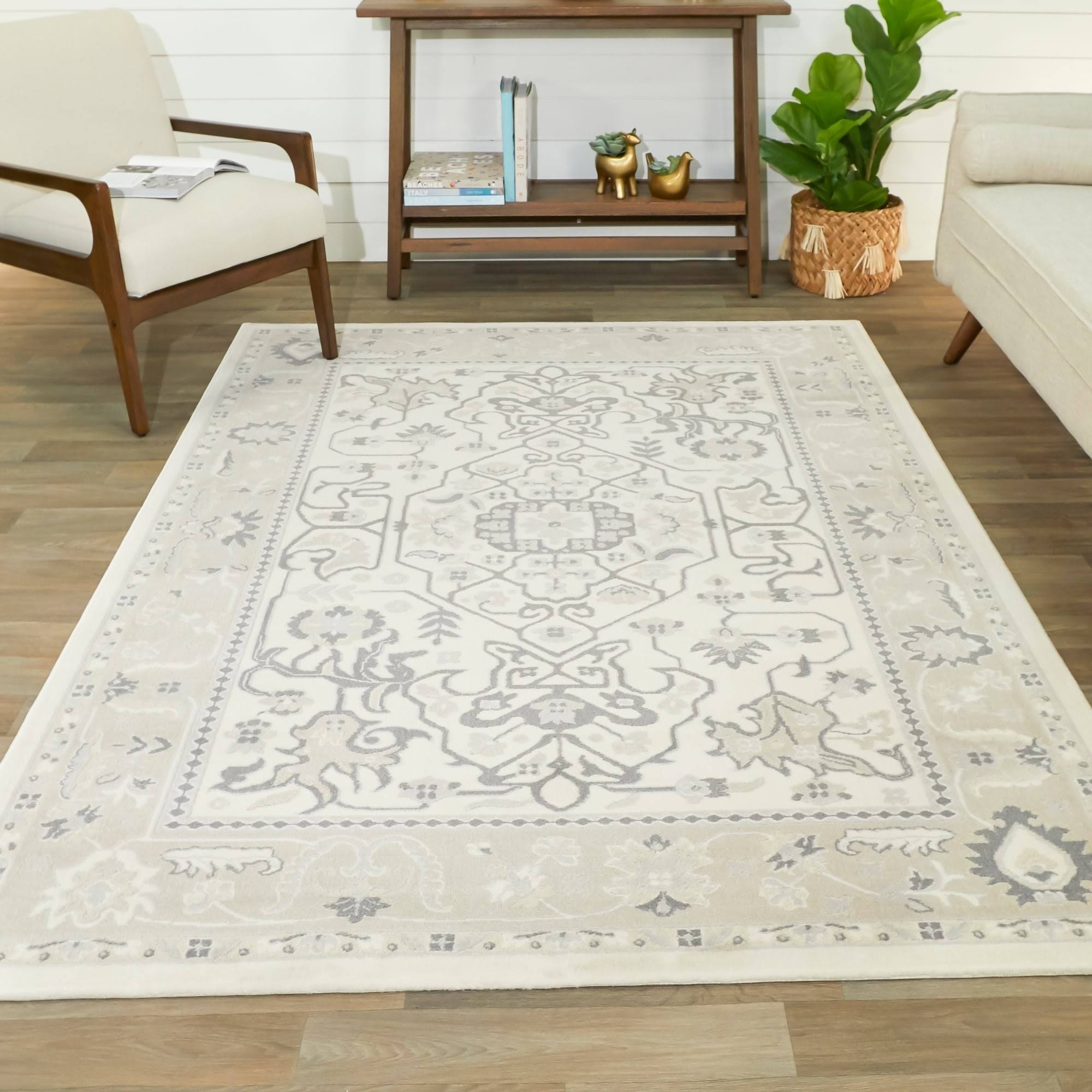 BALTA Eberson Cream 5 ft. x 7 ft. Oriental Medallion Area Rug, Ivory