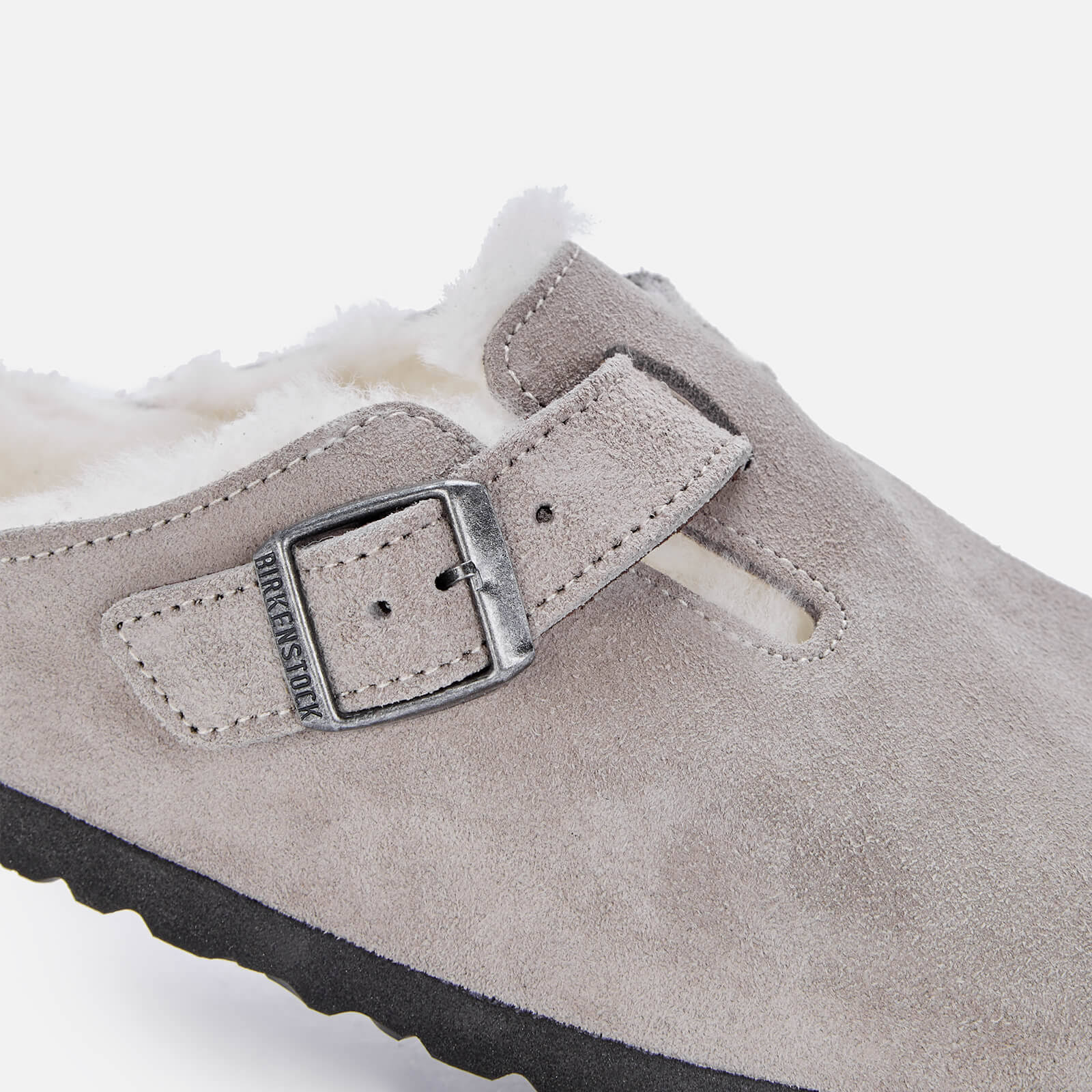 Birkenstock Boston Shearling Suede Leather Stone Coin Clogs