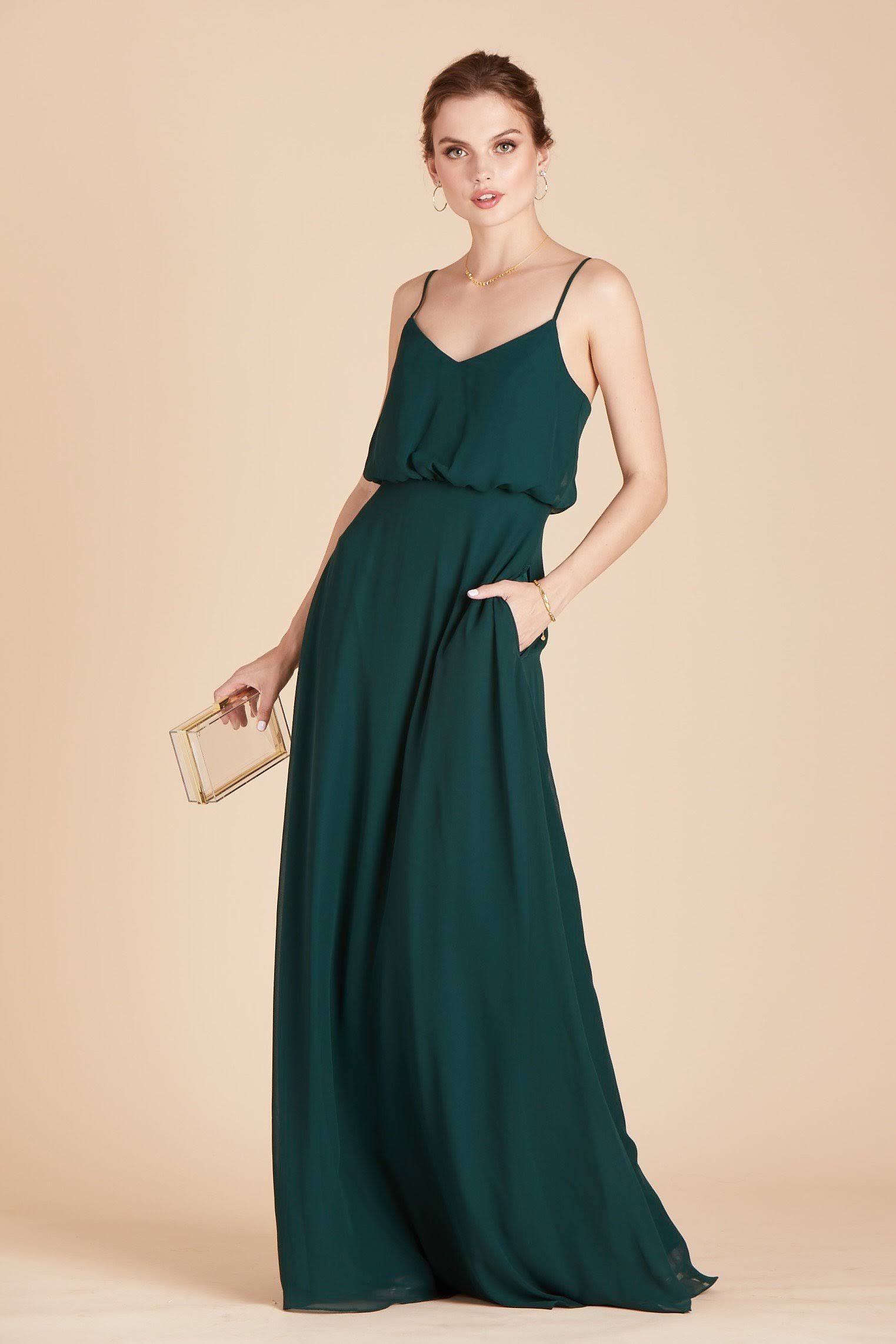 Gwennie Chiffon Bridesmaid Dress in Emerald L / Emerald / No Slit