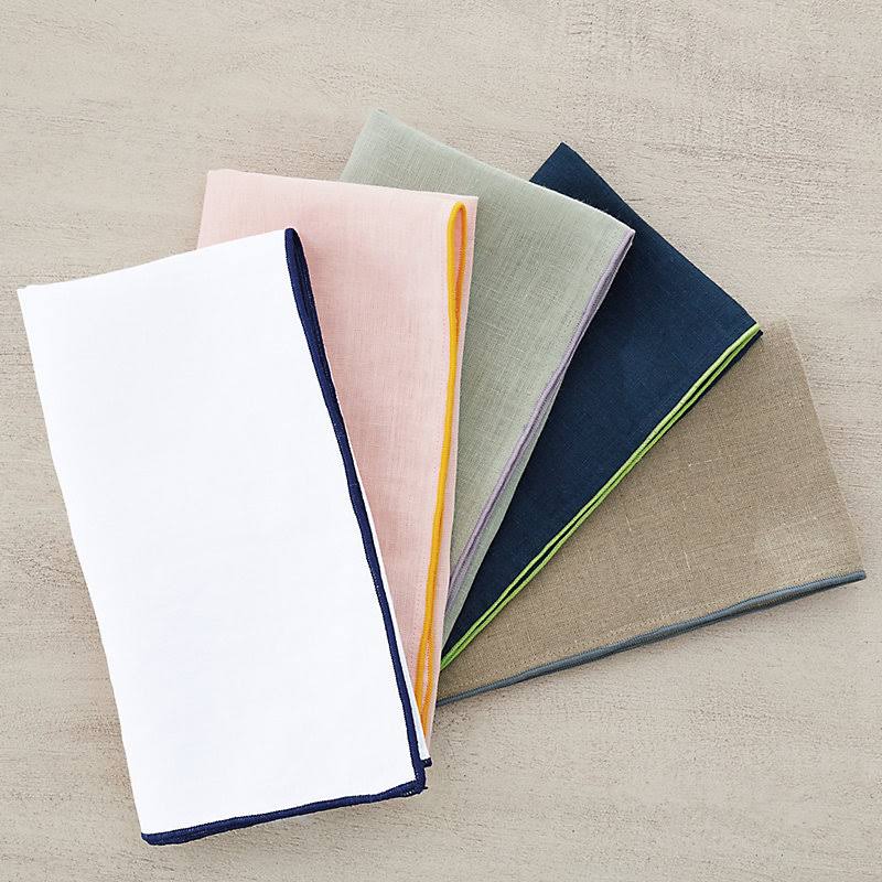 Set of 4 Contrast Trim Napkins Natural with Cornflower - Ballard Designs