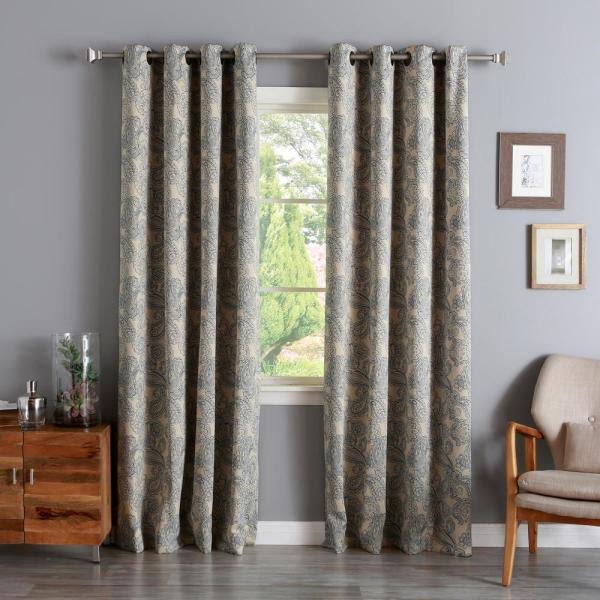 Stitch Paisley Blackout Thermal Grommet Curtain Panels Size per Panel: 52x22 W x 96x22 L, Curtain Color: Blue