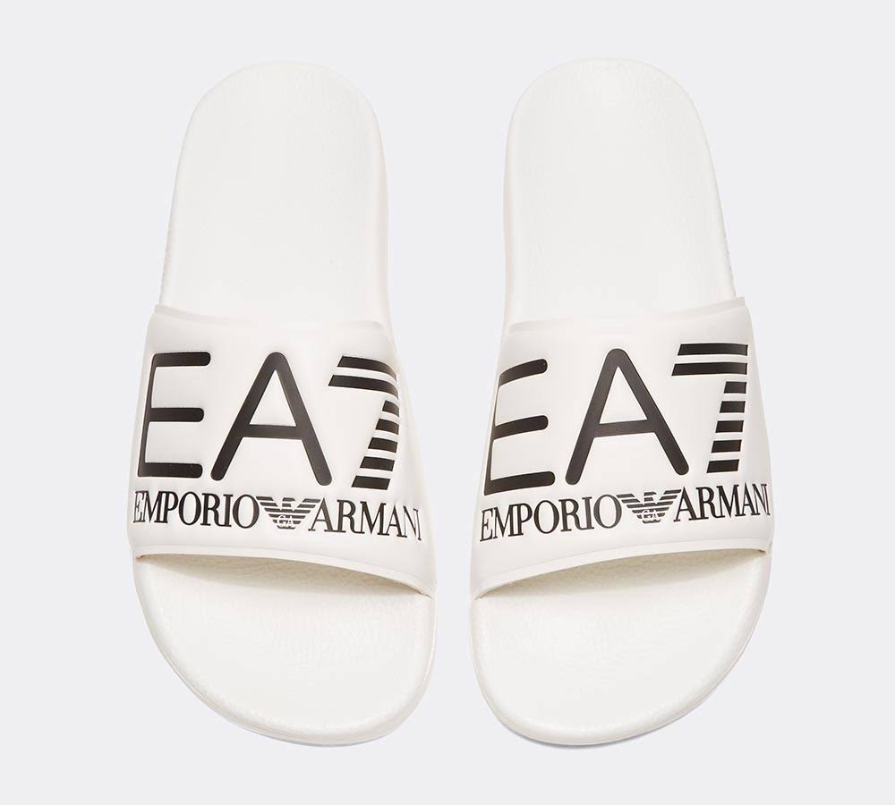 EA7 Printed Logo Slides - White - Flat Sandals - 38