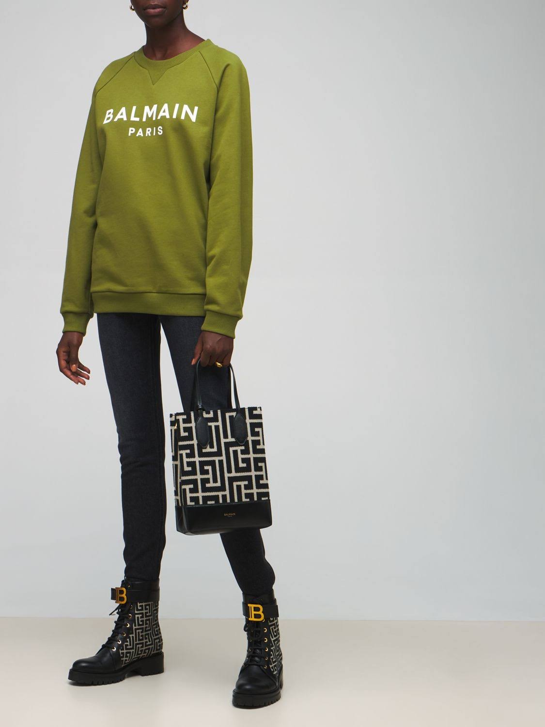 Balmain | Women Logo Printed Cotton Sweatshirt Green/White S