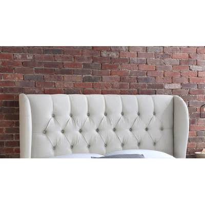 Kalvin Diamond Upholstered Wingback Headboard Size: Full, Upholstery: Linen Talc