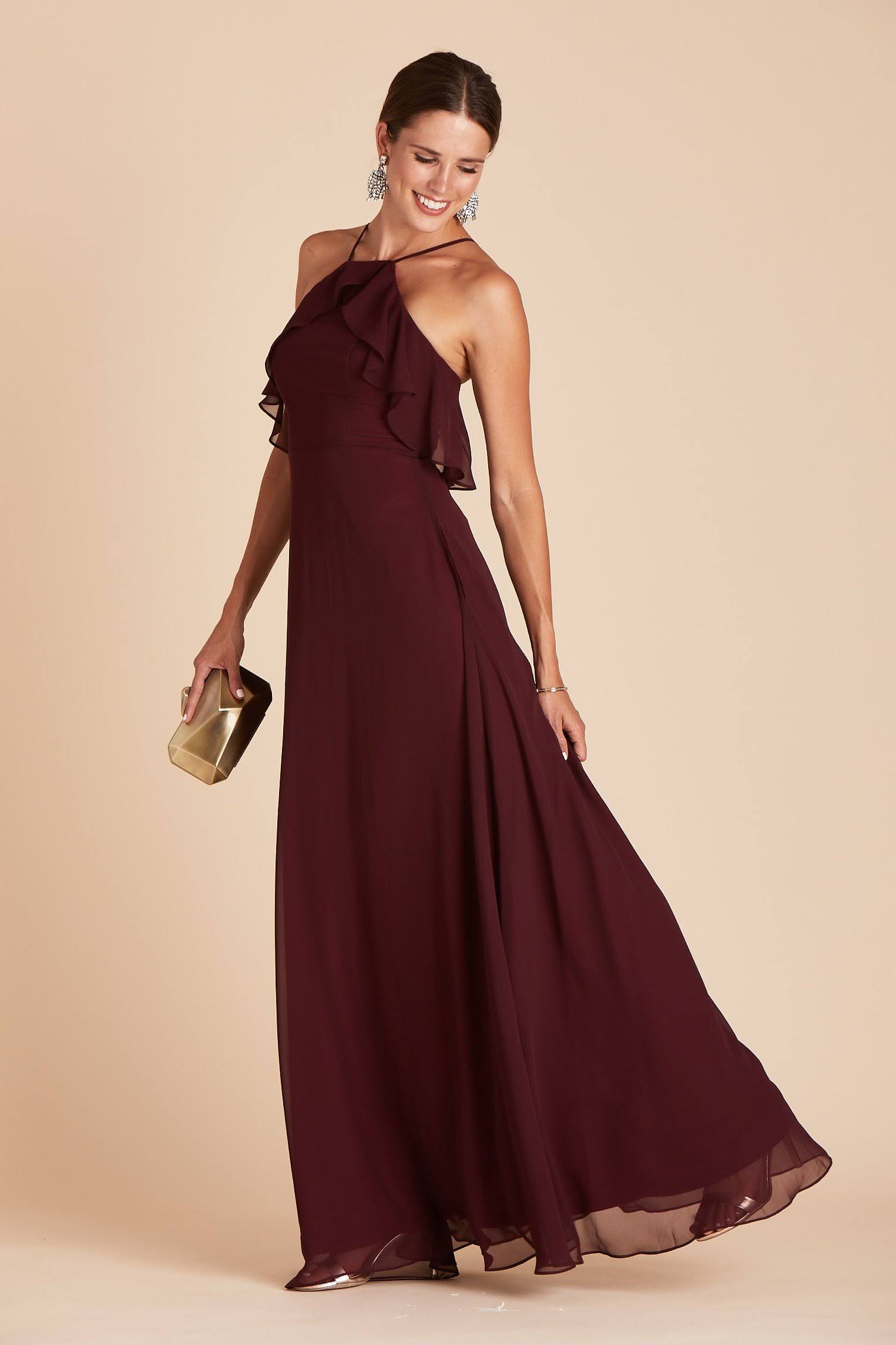 Birdy Grey Jules Chiffon Bridesmaid Dress in Cabernet S / Cabernet