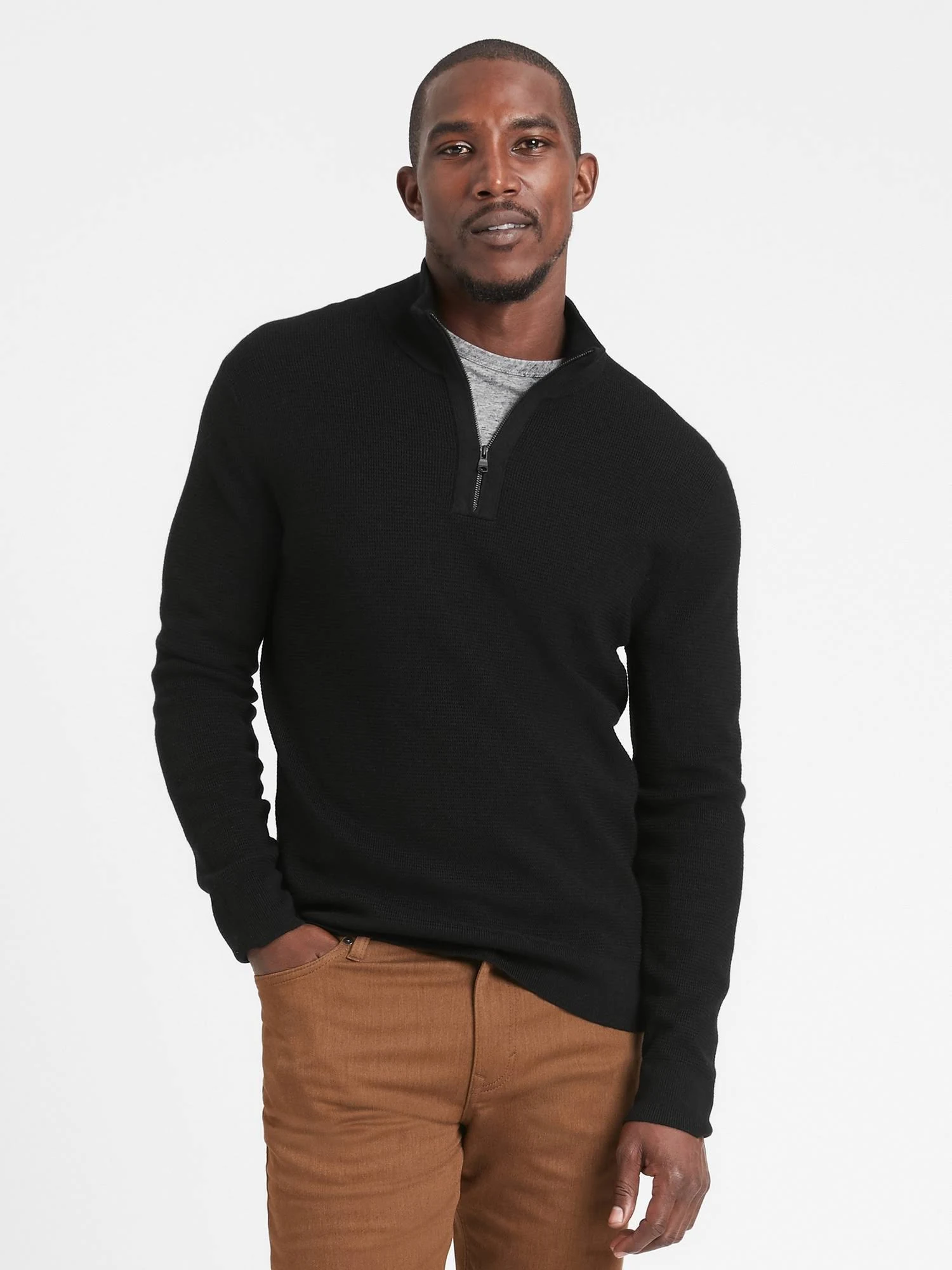Banana Republic Men's Merino Waffle-Knit Half-Zip Sweater Black Size M