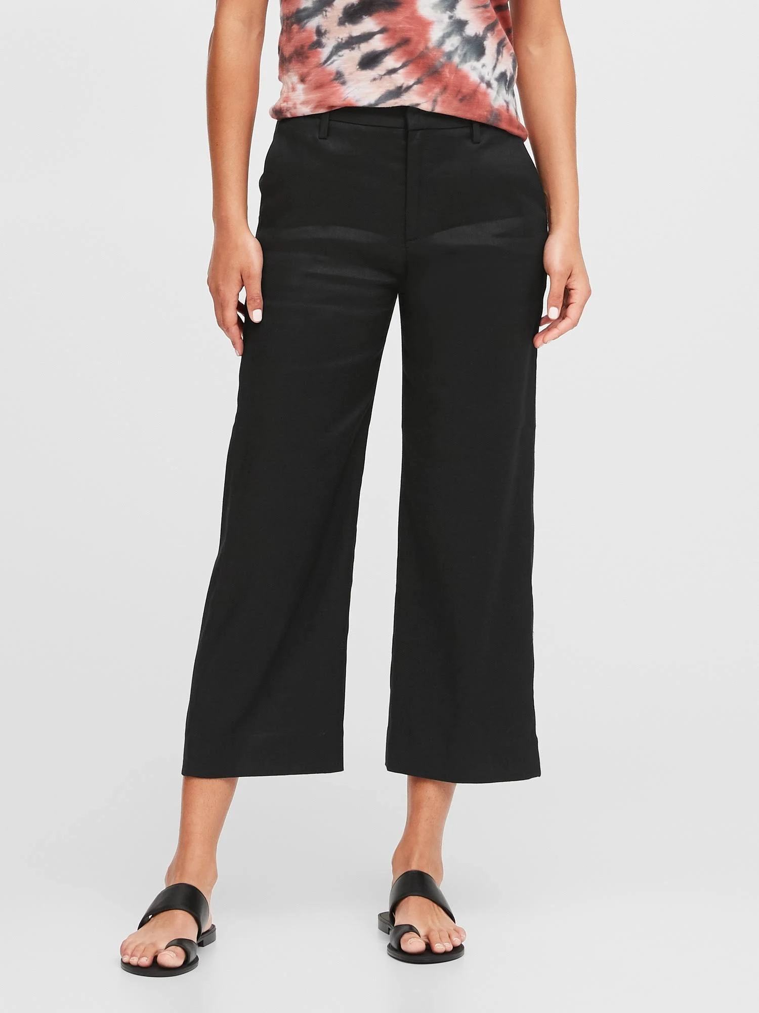 Banana Republic Women's Slim Wide-Leg Linen-Cotton Cropped Pant Black Size 2 Long