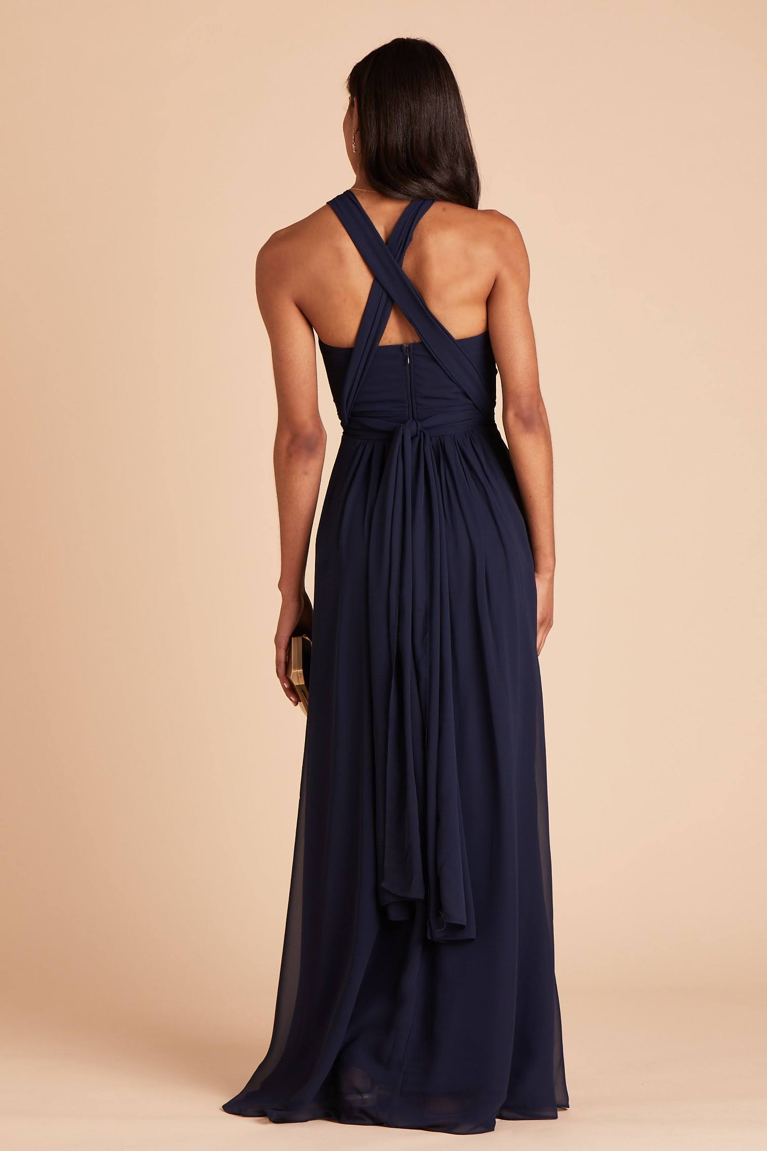 Grace Convertible Chiffon Bridesmaid Dress in Navy XL / Navy / No Slit