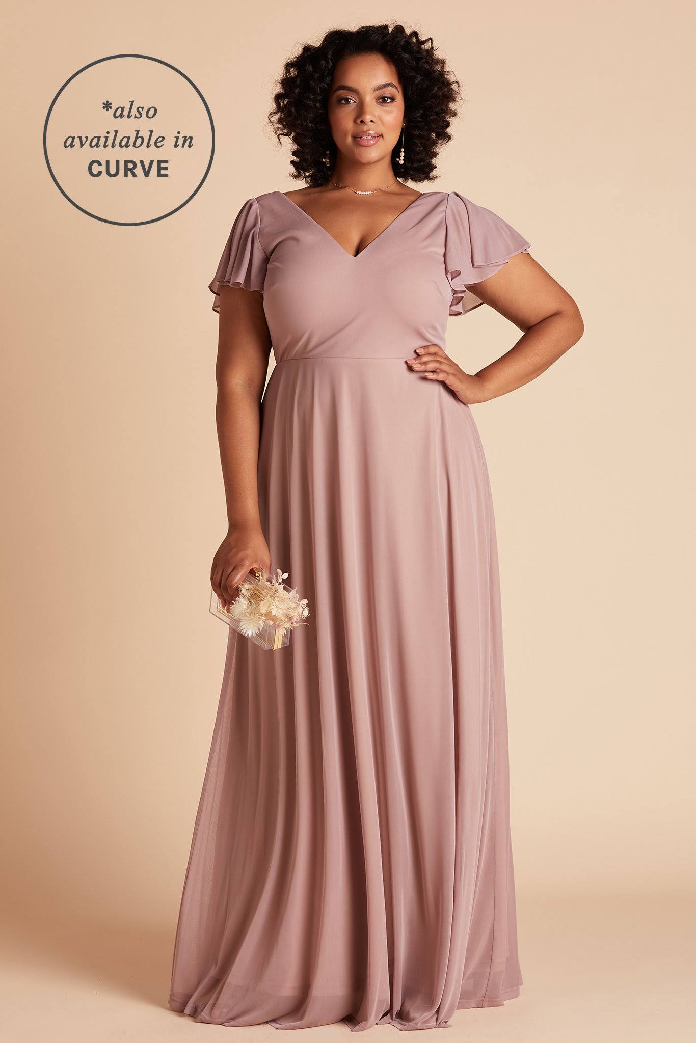 Birdy Grey Hannah Flutter Sleeve Bridesmaid Dress in Mauve M / Mauve