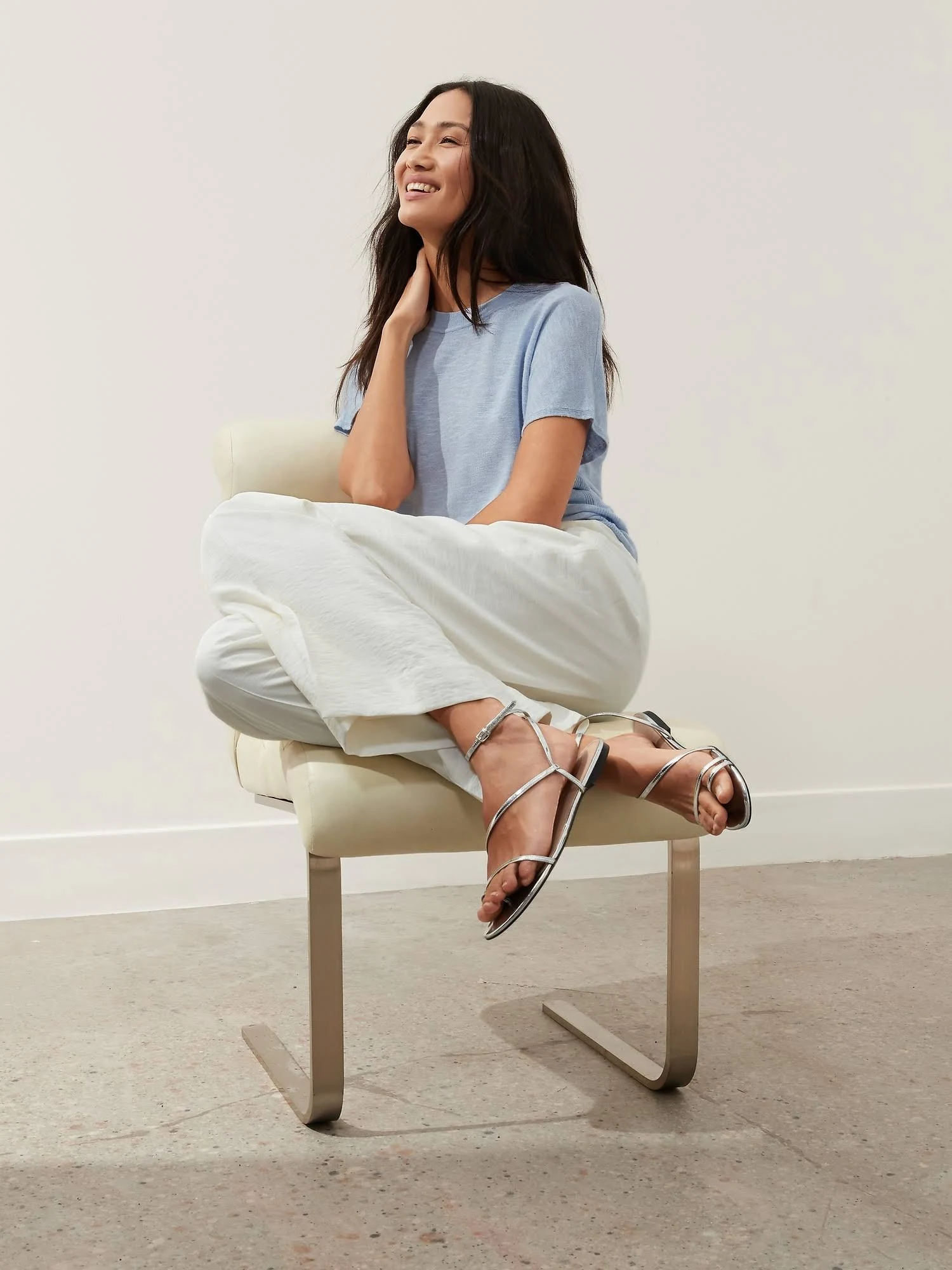 Banana Republic Women's Linen-Blend Short-Sleeve Sweater Crisp Blue Size Xs