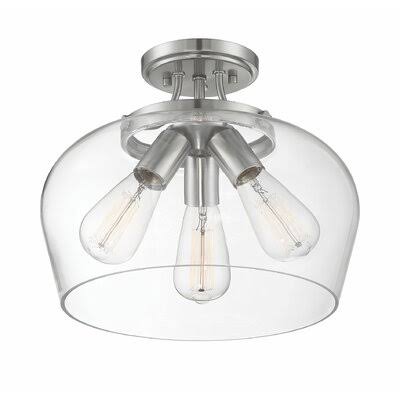 Keener 3 - Light 13x22 Simple Dome Semi Flush Mount Fixture Finish: Satin Nickel