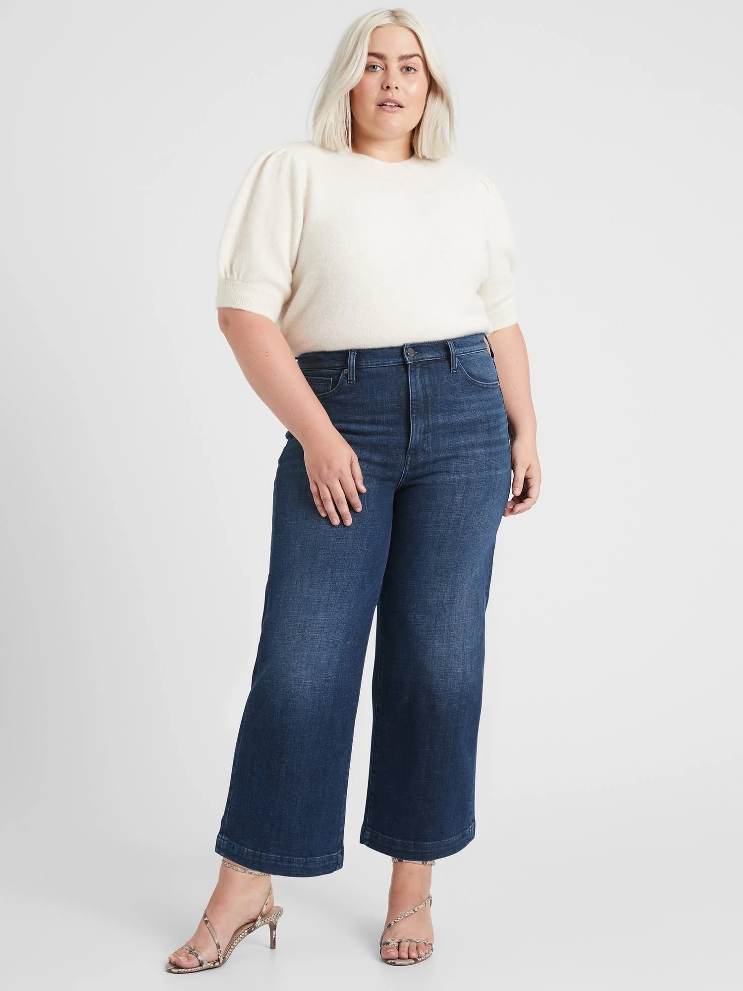 Banana Republic Women's High-Rise Wide-Leg Cropped Jean Medium Wash Size 25 Short