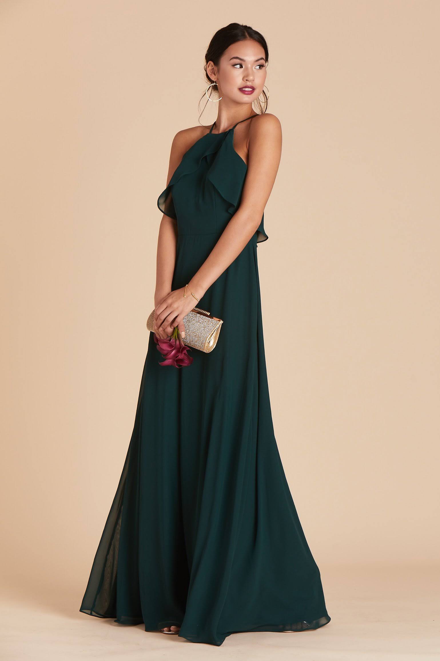 Birdy Grey Jules Chiffon Bridesmaid Dress in Emerald XL / Emerald