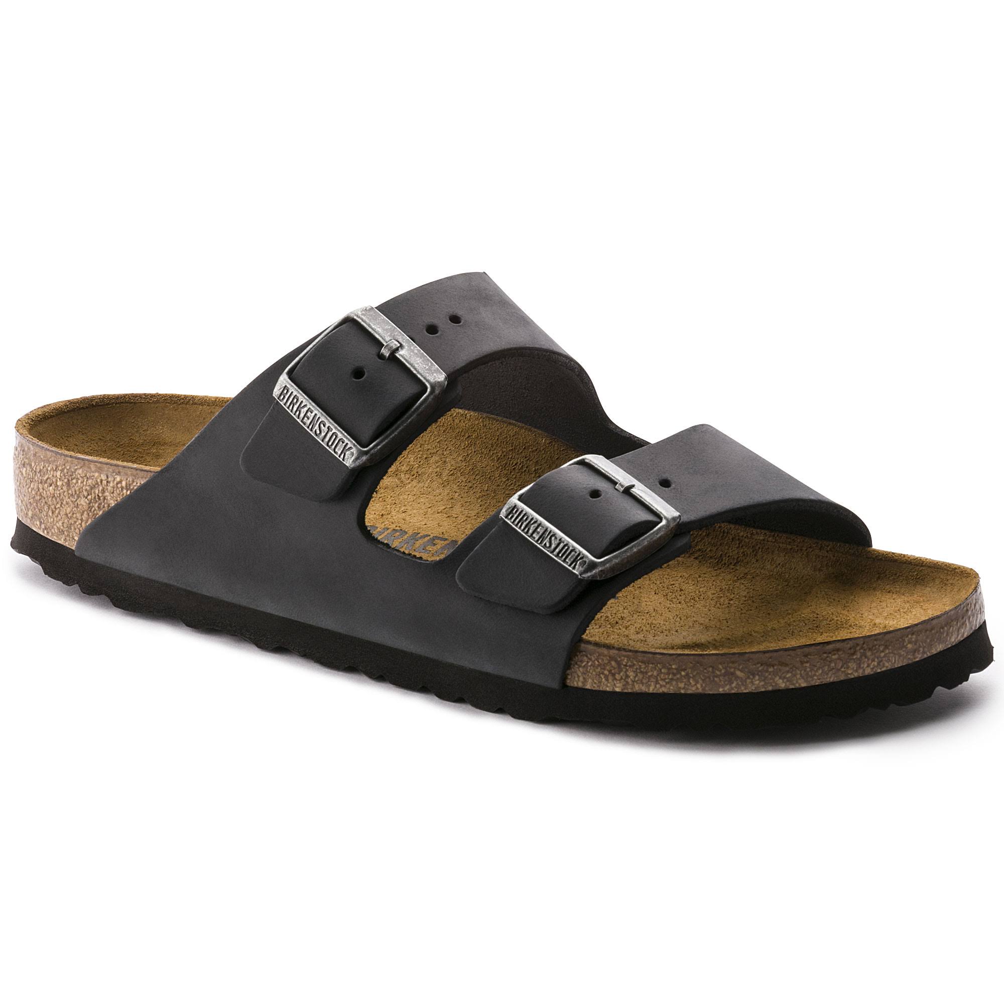 Birkenstock Arizona Oiled Leather Black Two-Strap Sandals