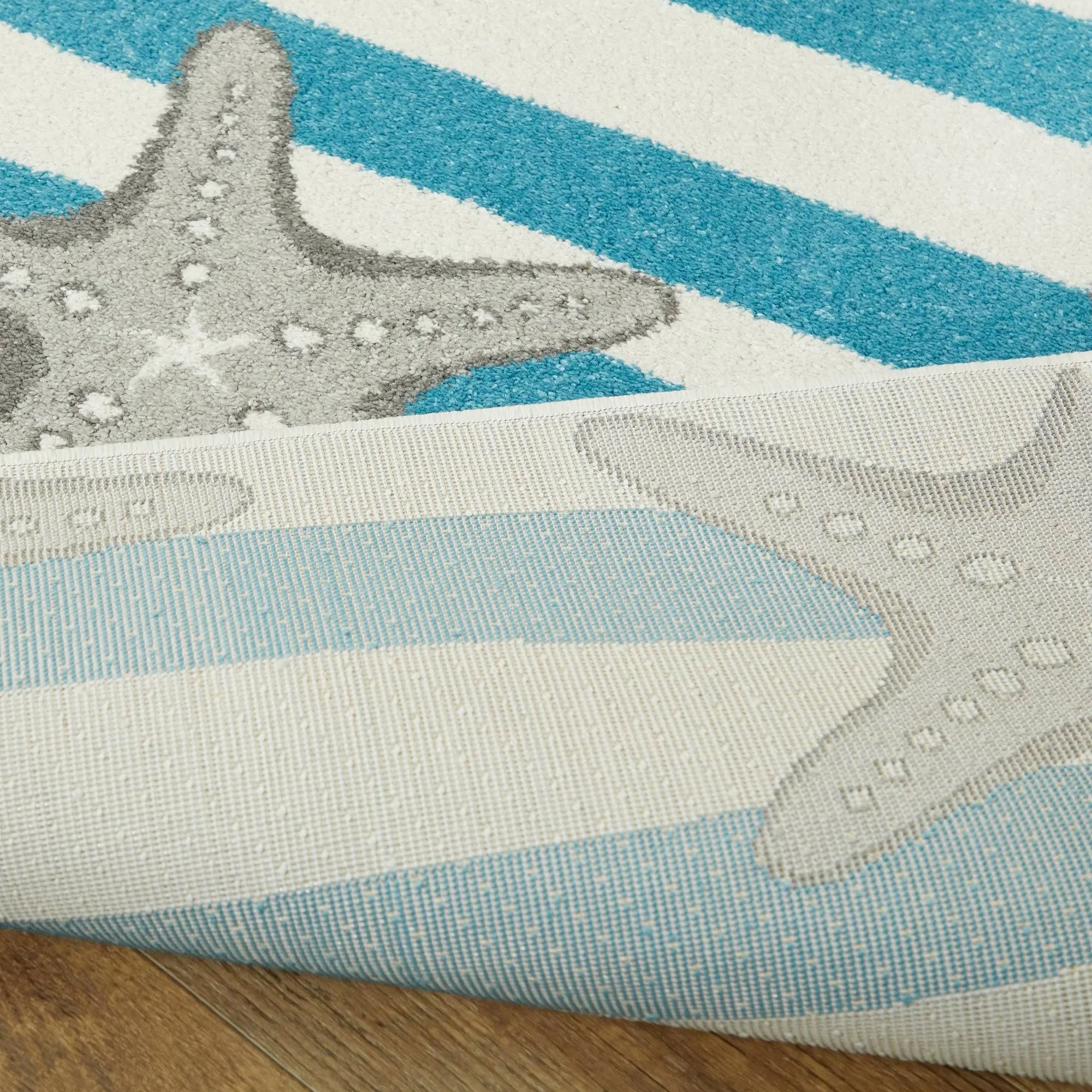 Sereia Starfish Coastal Striped Area Rug - 2&7x22 x 7& Runner - Teal/Grey