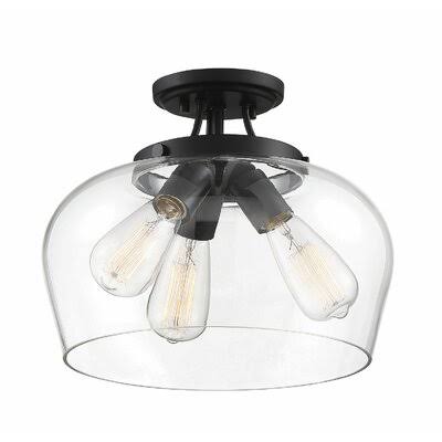 Keener 3 - Light 13x22 Simple Dome Semi Flush Mount Fixture Finish: Black