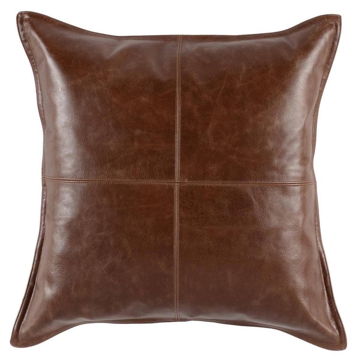 Kosas Home Cheyenne 100% Leather 22x22 Throw Pillow, Gray Colour