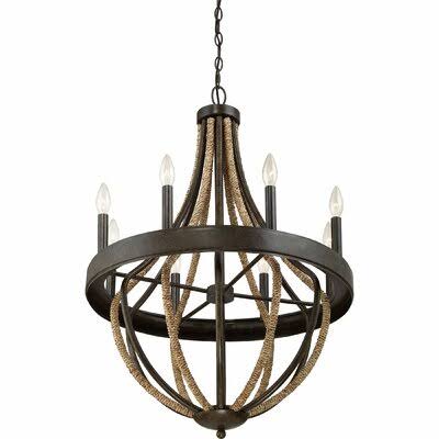 Funches 8 - Light Candle Style Empire Chandelier with Rope Accents