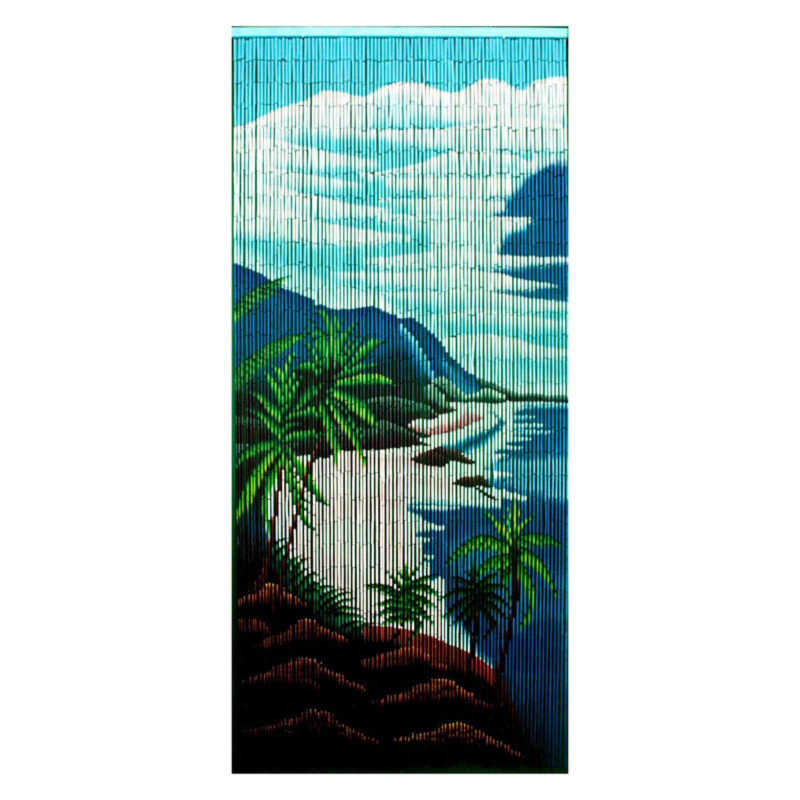 Bamboo54 Tropical Cliffs Bamboo Outdoor Curtain, Blue/White