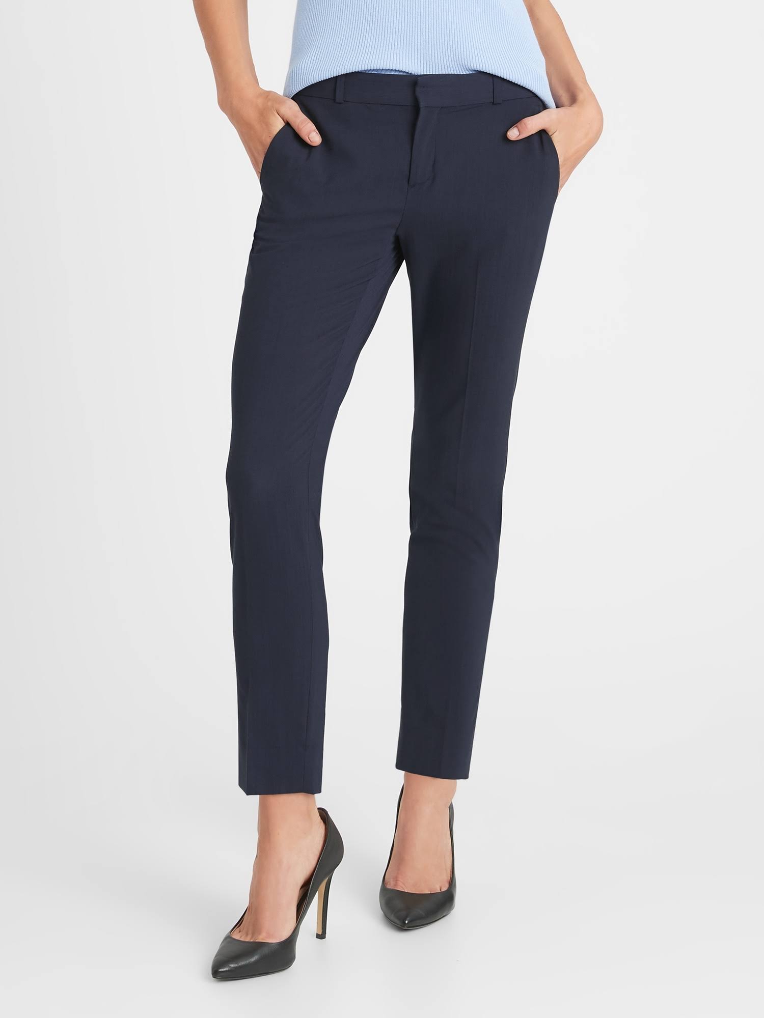 Banana Republic Women's Avery Straight-Fit Washable Wool-Blend Ankle Pant Navy Size 10 Short