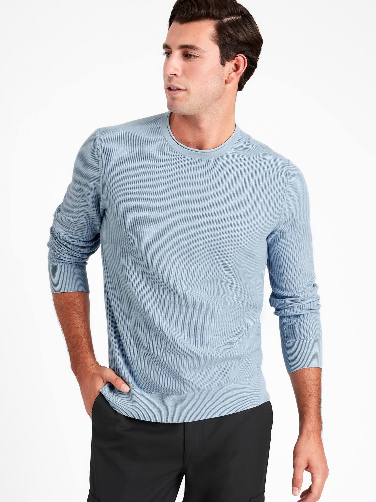 Banana Republic Men's Supima Waffle-Knit Sweater Beach Day Blue Size M