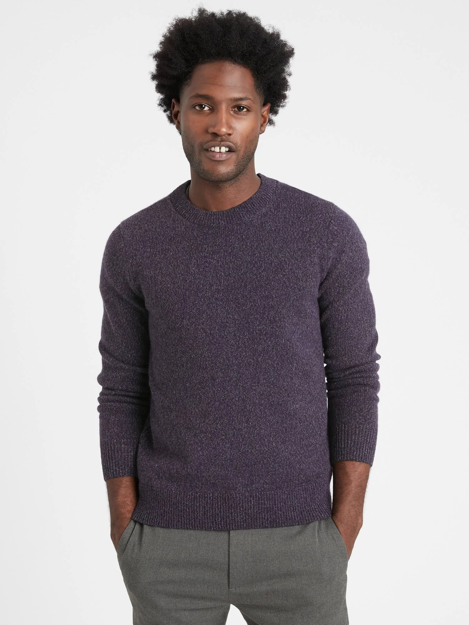 Banana Republic Men's Italian Wool-Blend Crew-Neck Sweater Eggplant Purple Size Xs