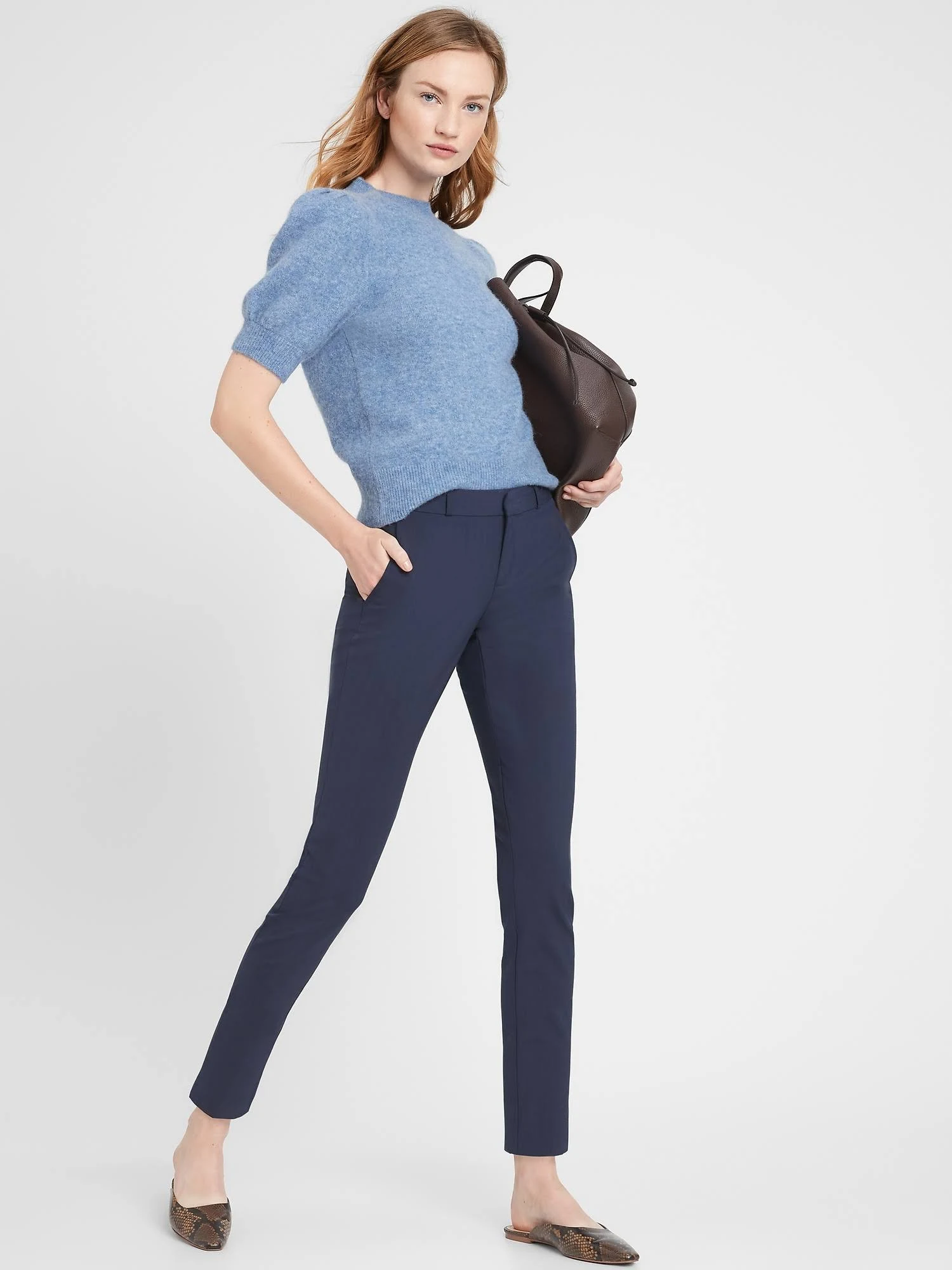 Banana Republic Women's Ryan Slim Straight-Fit Washable Italian Wool-Blend Pant Navy Size 0 Regular