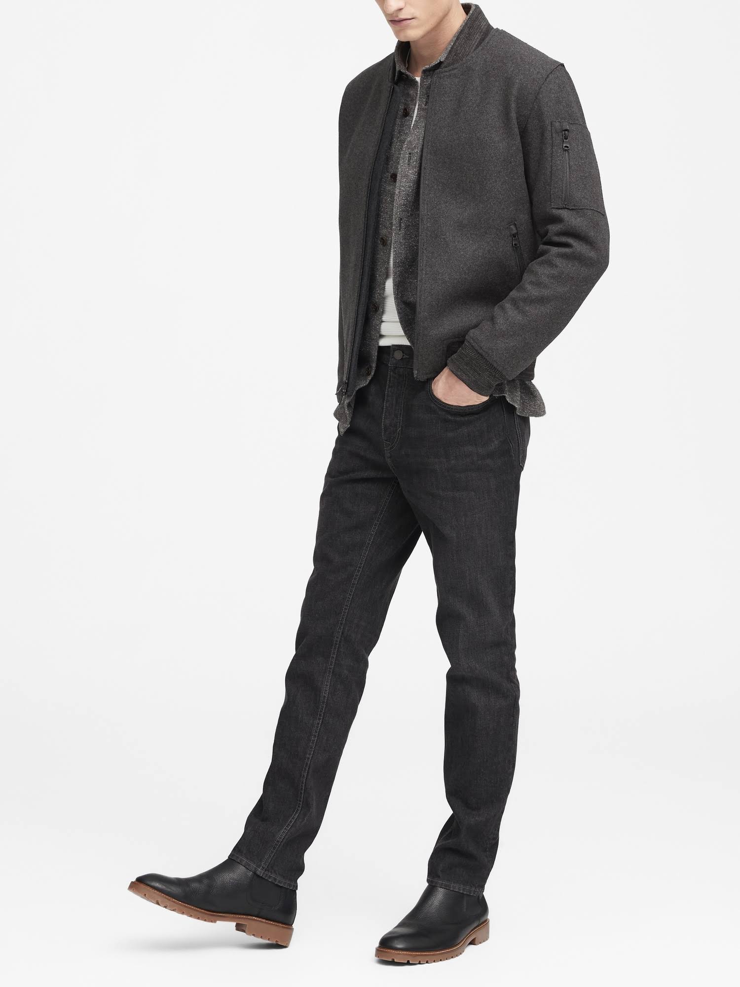 Banana Republic Men's Italian Melton Bomber Jacket Heather Charcoal Gray Size XXS