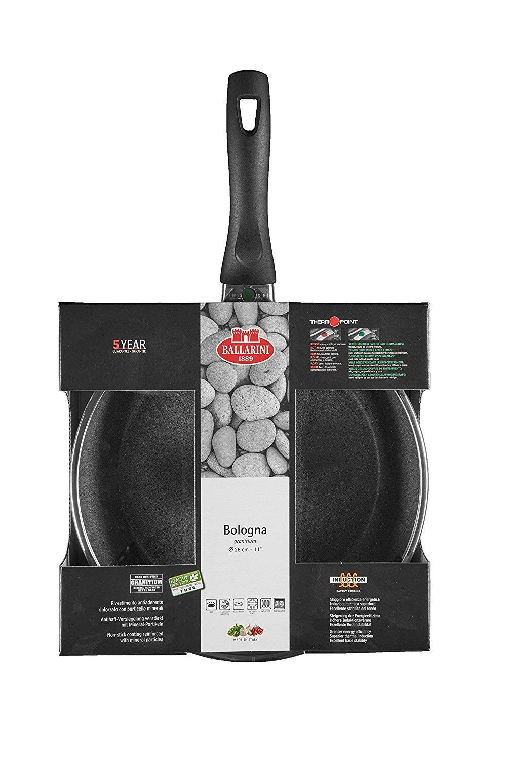 Ballarini Bologna Granitium Braising Pan 28 cm Aluminium with Glass Lid 9 N3K D.28 with Granitium Non-Stick Coating Suitable for