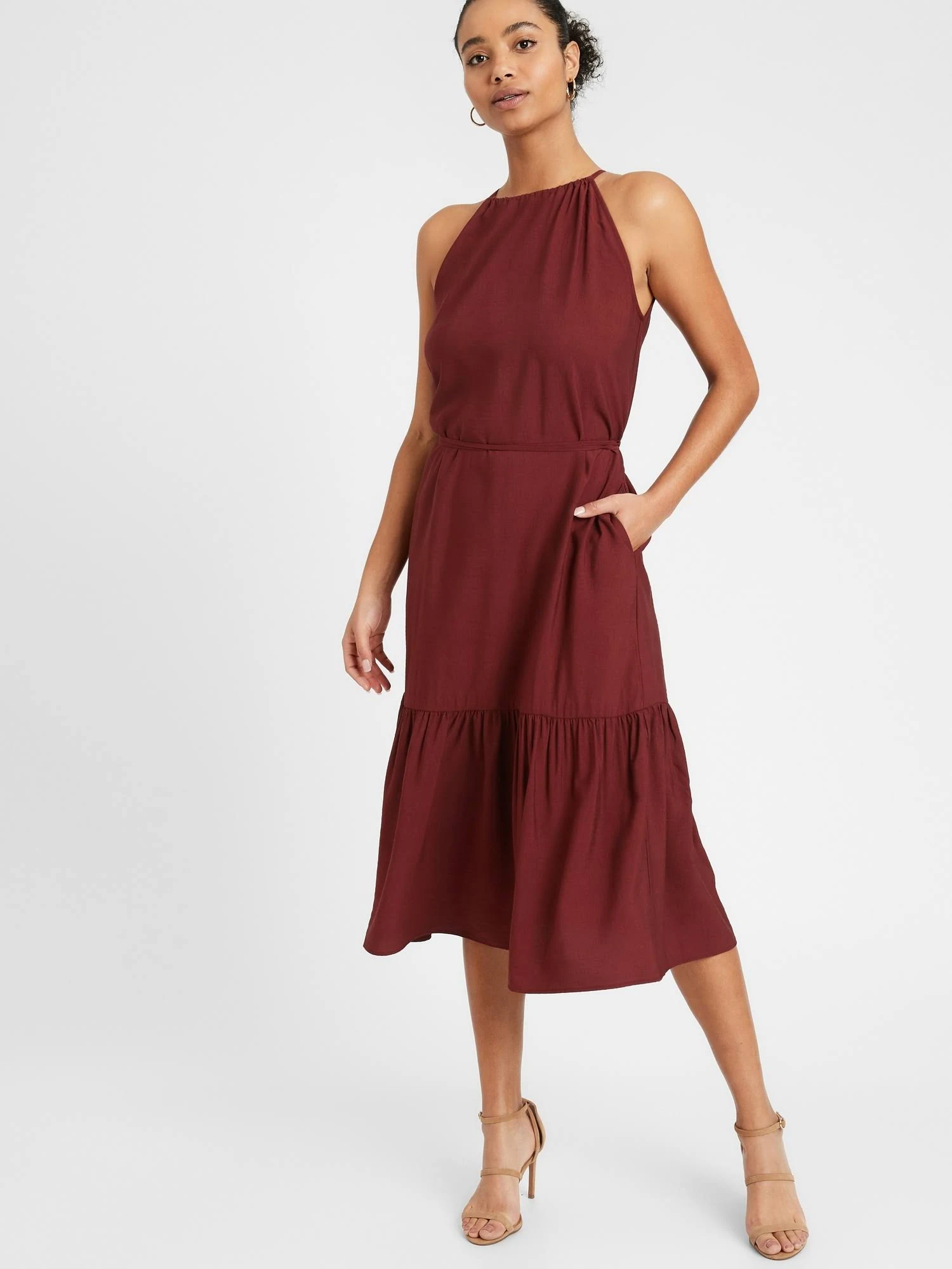 Banana Republic Women's Halter Midi Dress Wine Red Size Xs