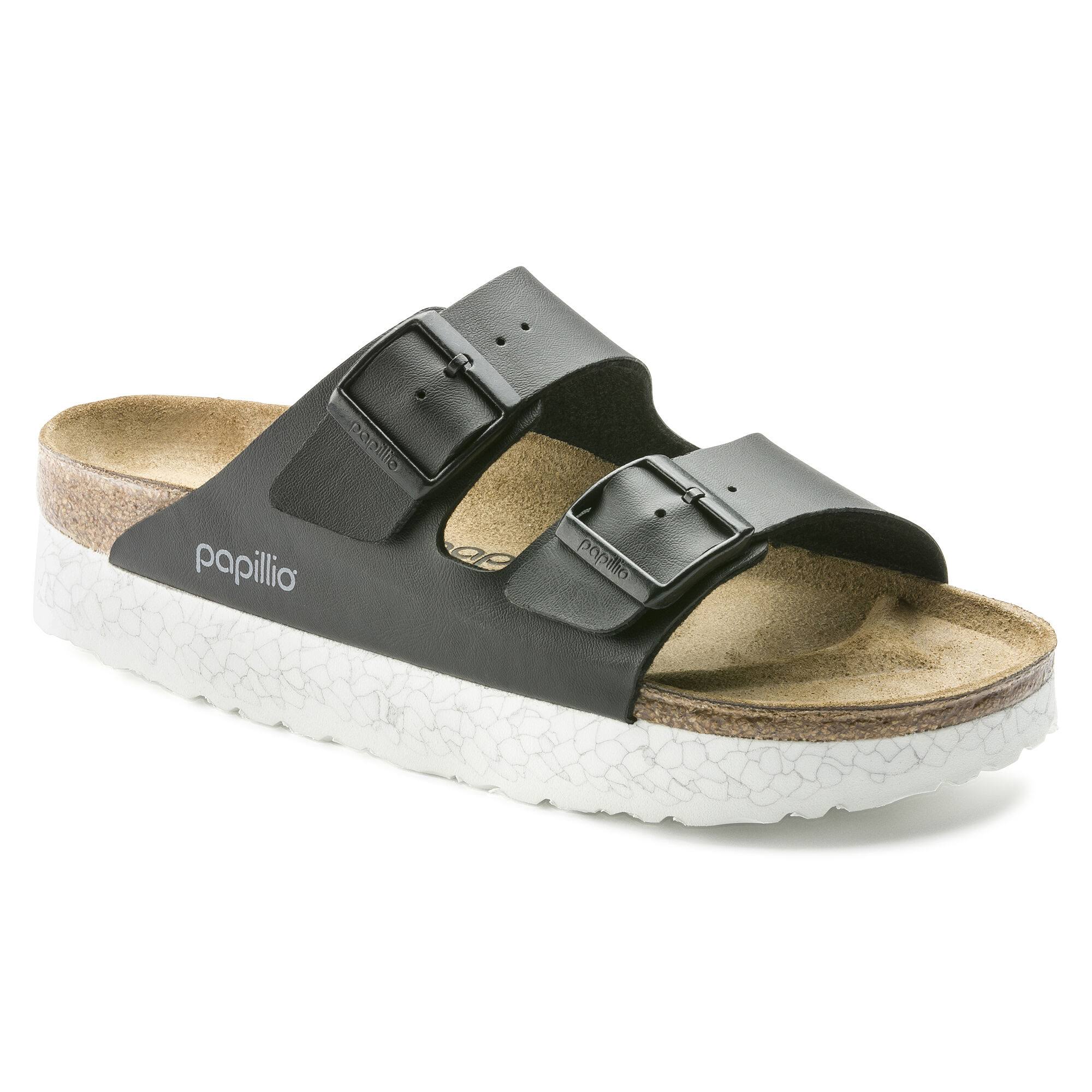 BIRKENSTOCK Papillio Arizona Birko-Flor Monochrome Marble Black Platform Two-Strap Sandals