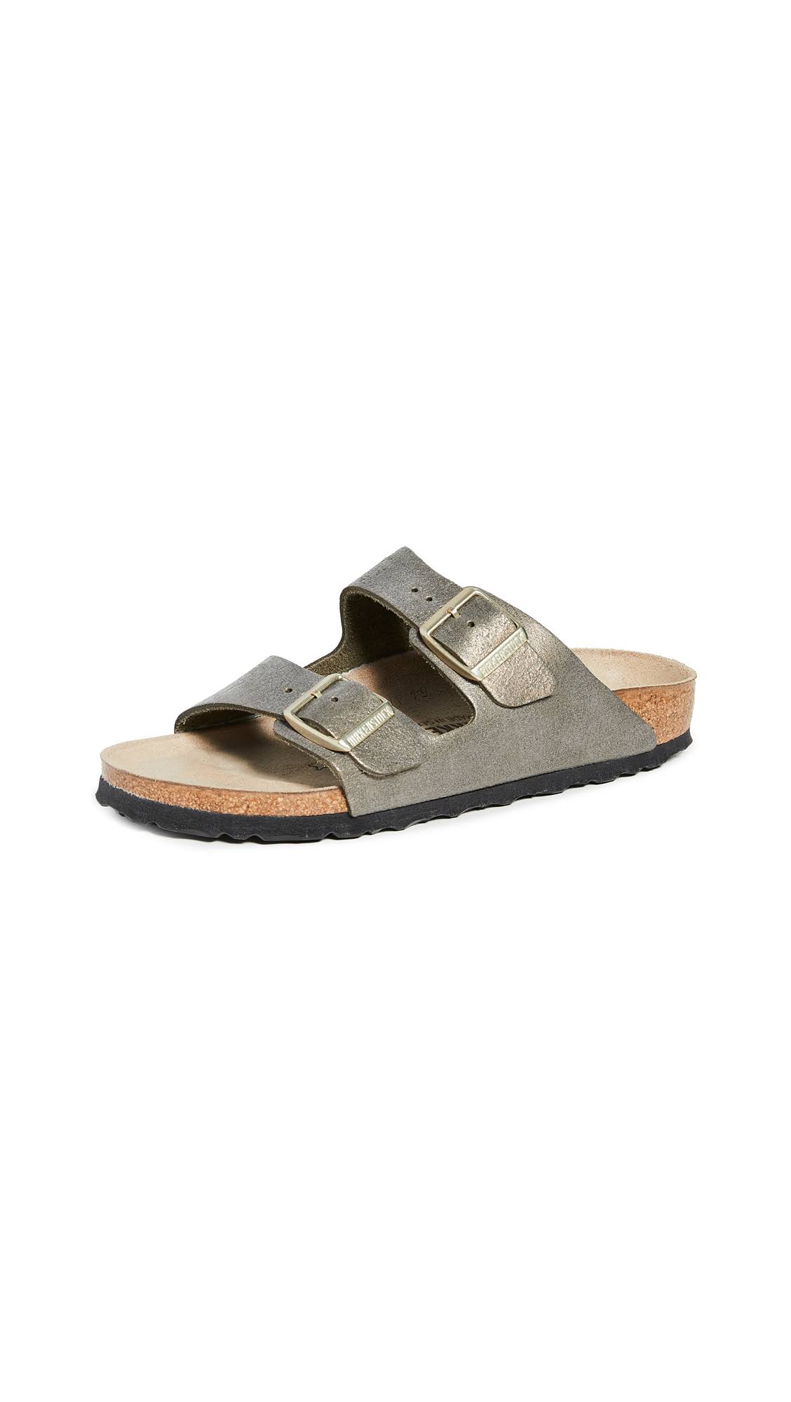 Birkenstock Women's Arizona Washed Metallic, Stone Gold Size: 41 N