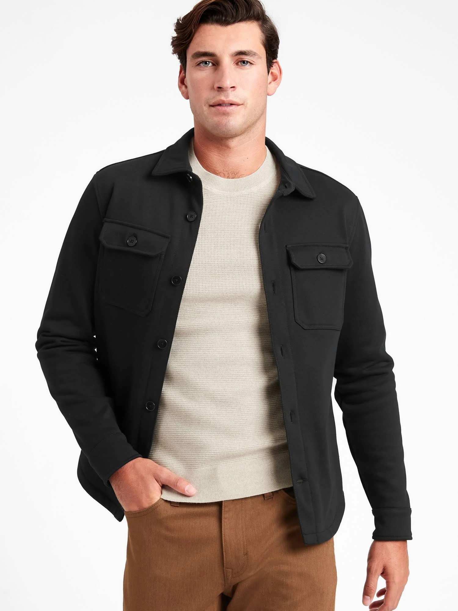 Banana Republic Men's French Terry Shirt Jacket Black Size M