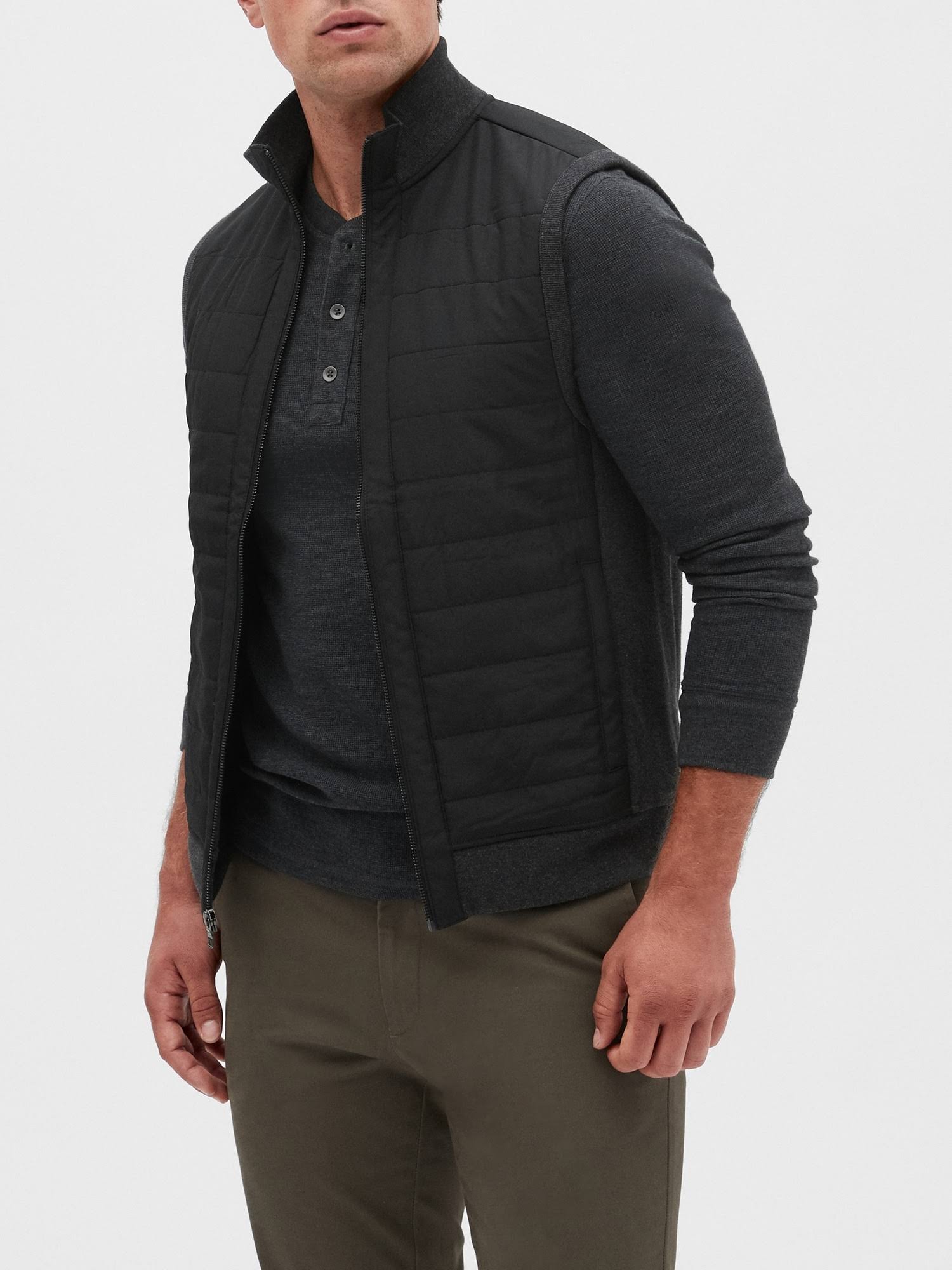 Banana Republic Factory Men's Mixed Media Vest Black Regular Size XS