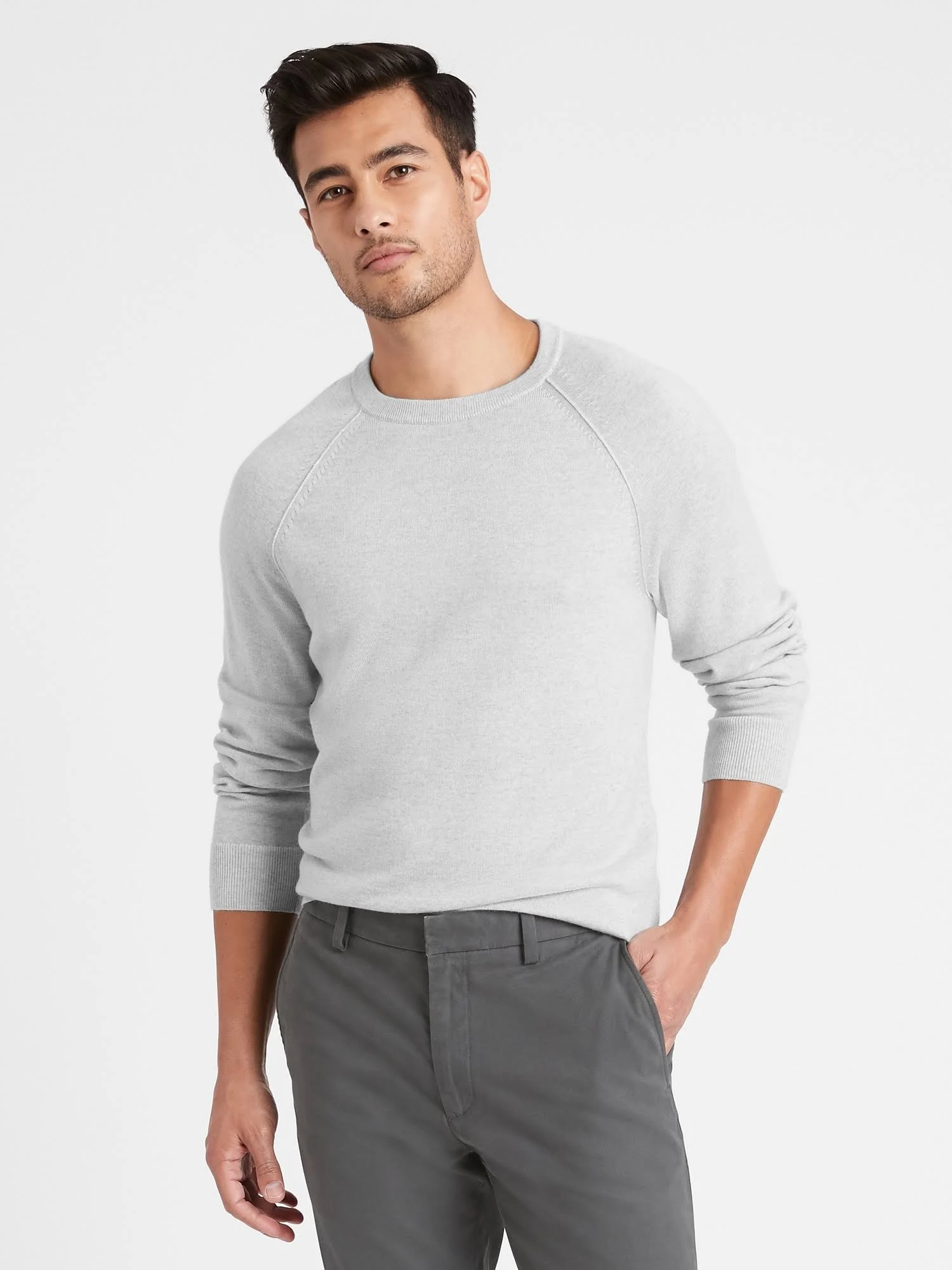 Banana Republic Men's Italian Merino Crew Sweater-Neck Sweater Pale Gray Size Xs