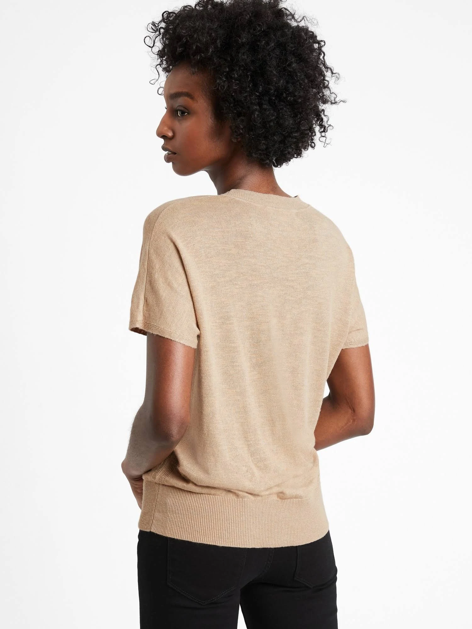 Banana Republic Women's Linen-Blend Short-Sleeve Sweater Cool Beige Size S