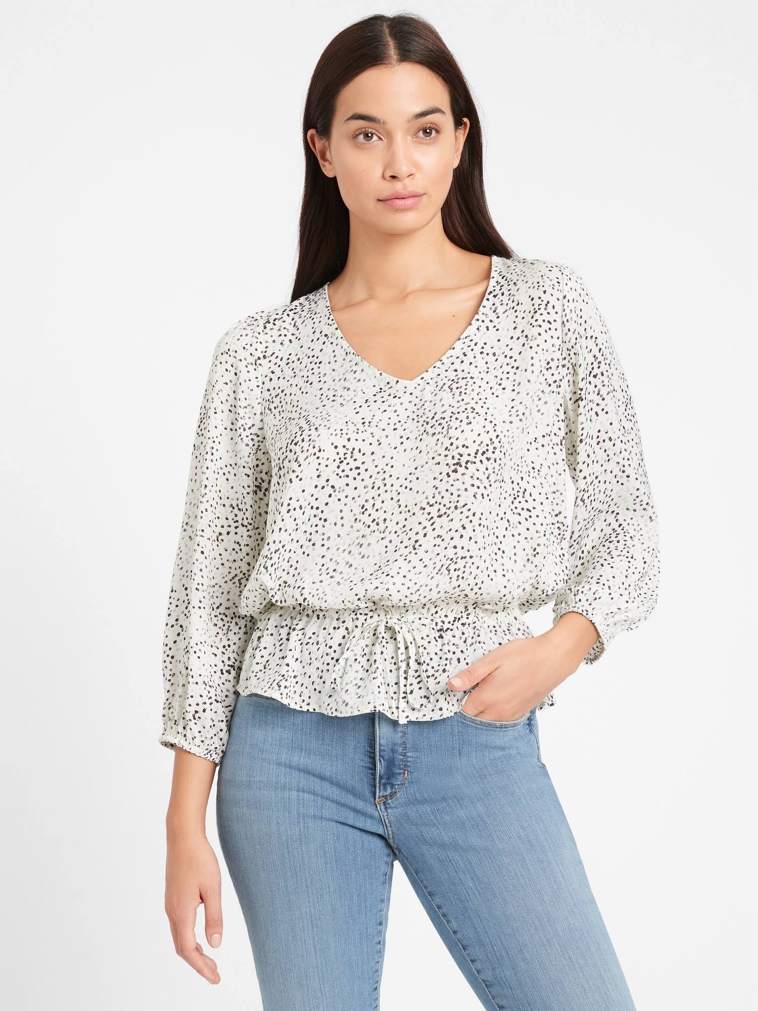 Banana Republic Women's Satin Peplum Top White Dot Size S
