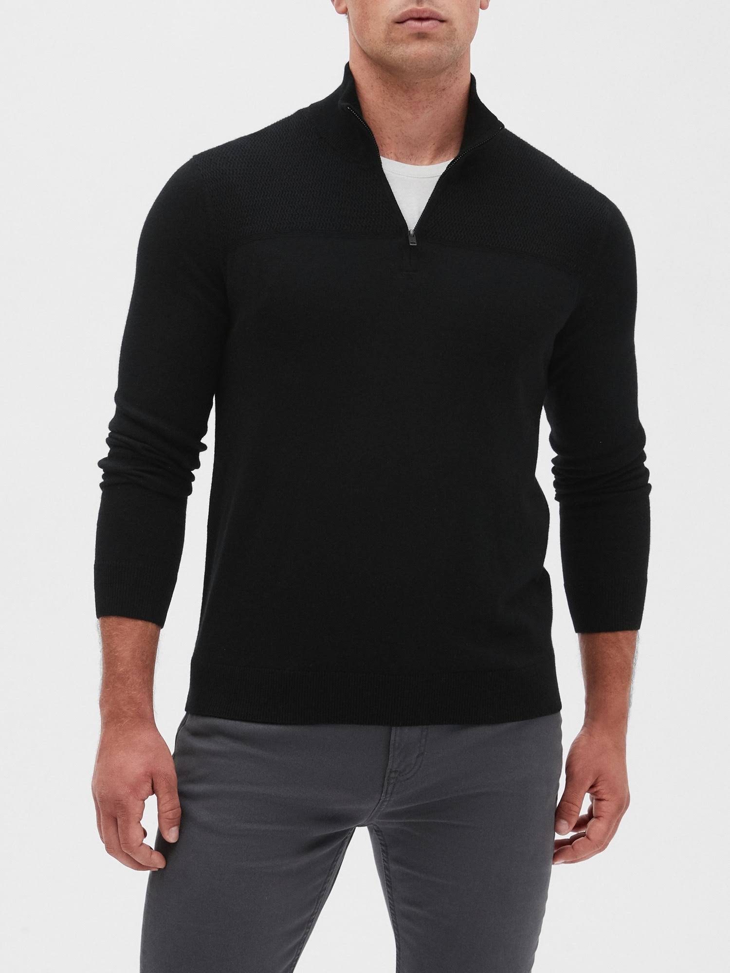 Banana Republic Factory Men's Premium Luxe Half Zip Sweater Black Regular Size XS