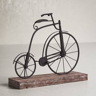Textured Iron and Fir Decorative Bicycle Sculpture