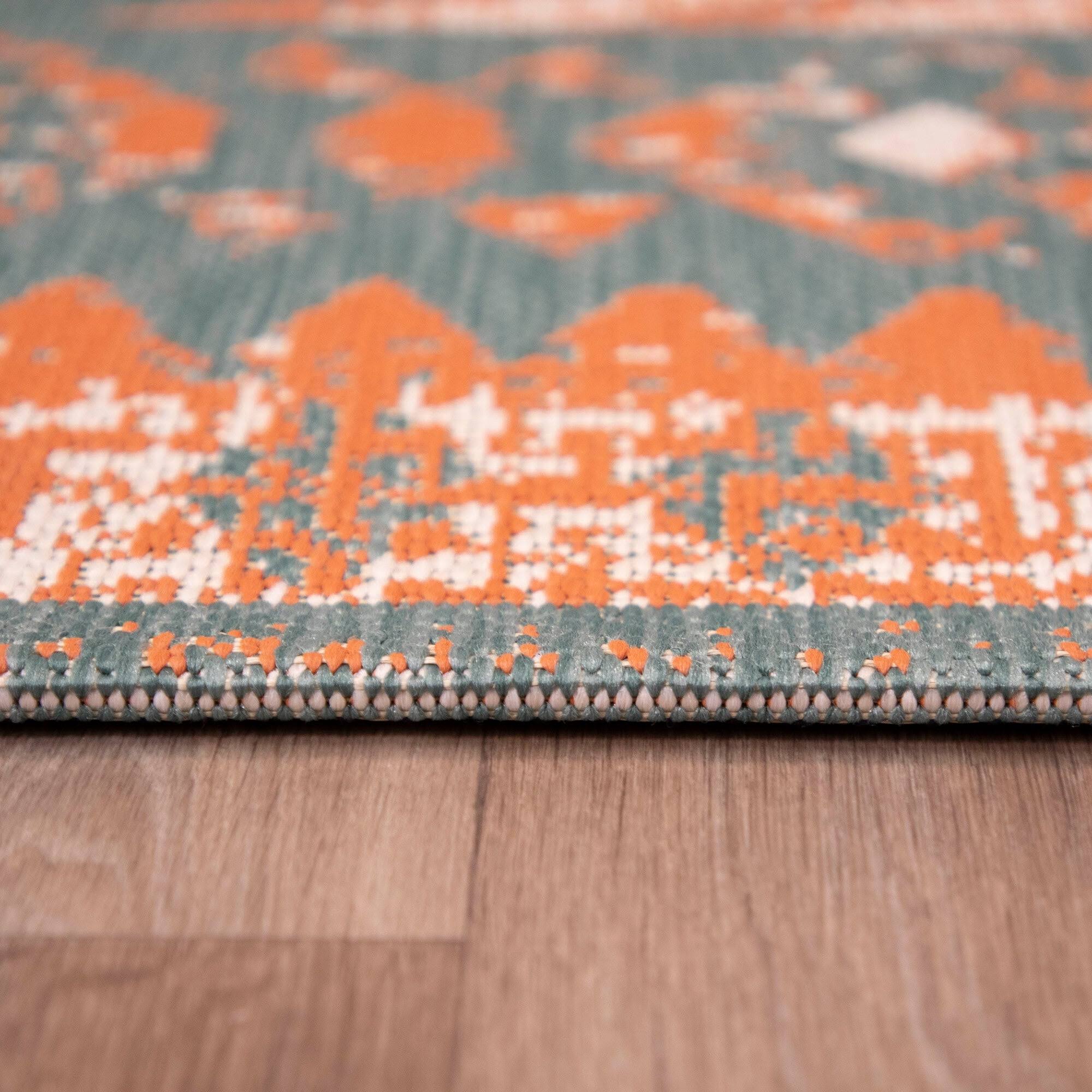 Augusto Border Indoor/Outdoor Area Rug - 2& x 7& Runner - Dark Blue