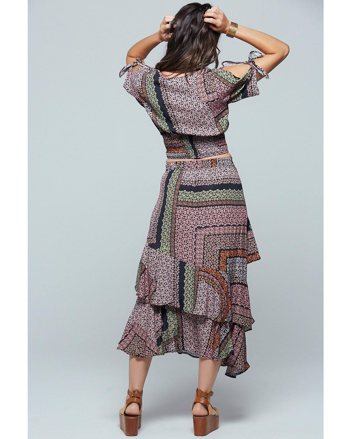 Band of Gypsies Tel Aviv Floral Patchwork Midi Skirt Black/ Blush