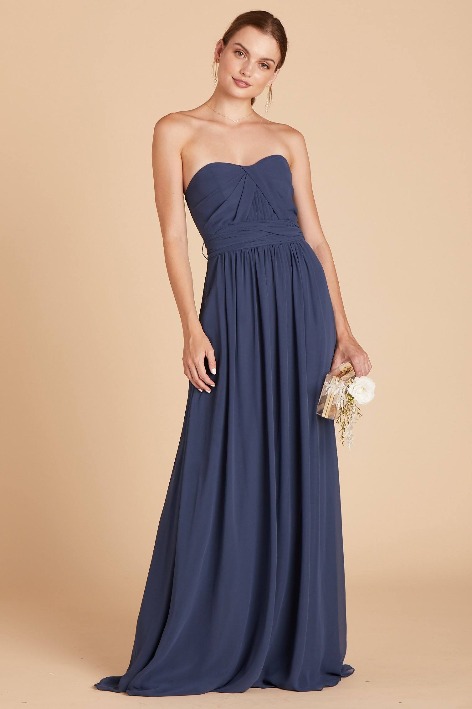 Birdy Grey Grace Convertible Chiffon Bridesmaid Dress in Slate Blue L / Slate Blue / No Slit